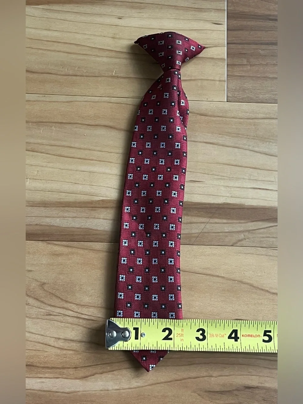 Boys Burgundy Geometric Pre-Tied Adjustable Necktie